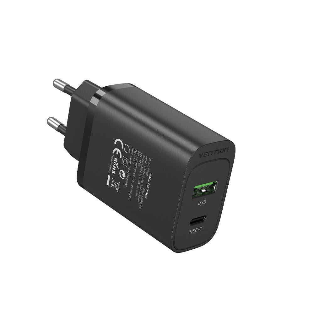 Зарядное устройство сетевое Vention USB-C/USB-A 38 Вт Черный (FBIB0-EU)