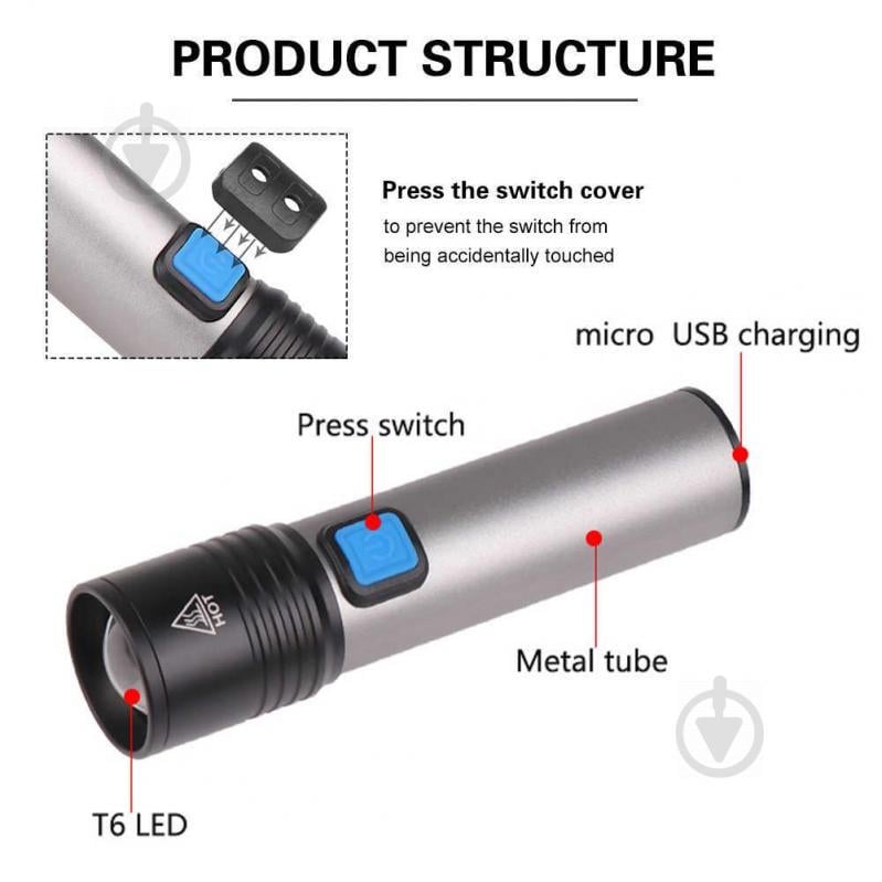 Ліхтарик акумуляторний BL K31 USB charge 6811 - фото 2