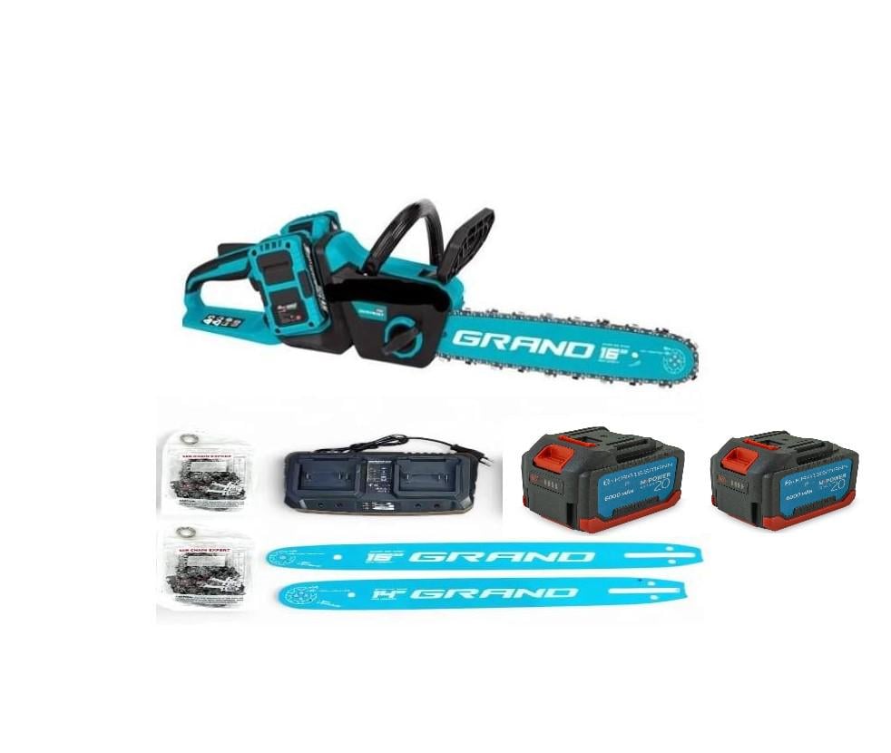 Пила ланцюгова акумуляторна Grand АПЦ-40А/16-6 безщітковий мотор 2 акумулятори 6 Ач/2 ланцюги/2 шини 405 мм/подвійний ЗП (31989932)
