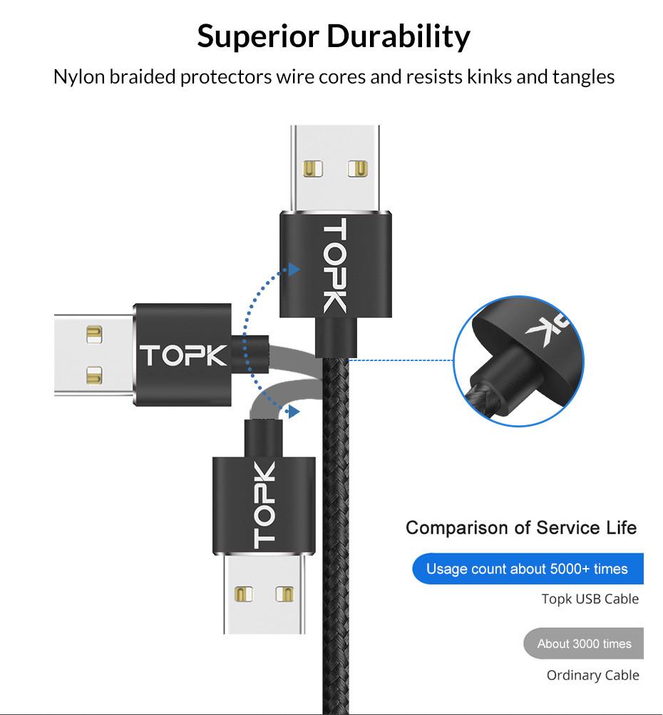 Кабель магнитный Topk Micro USB 1 м Черный - фото 2