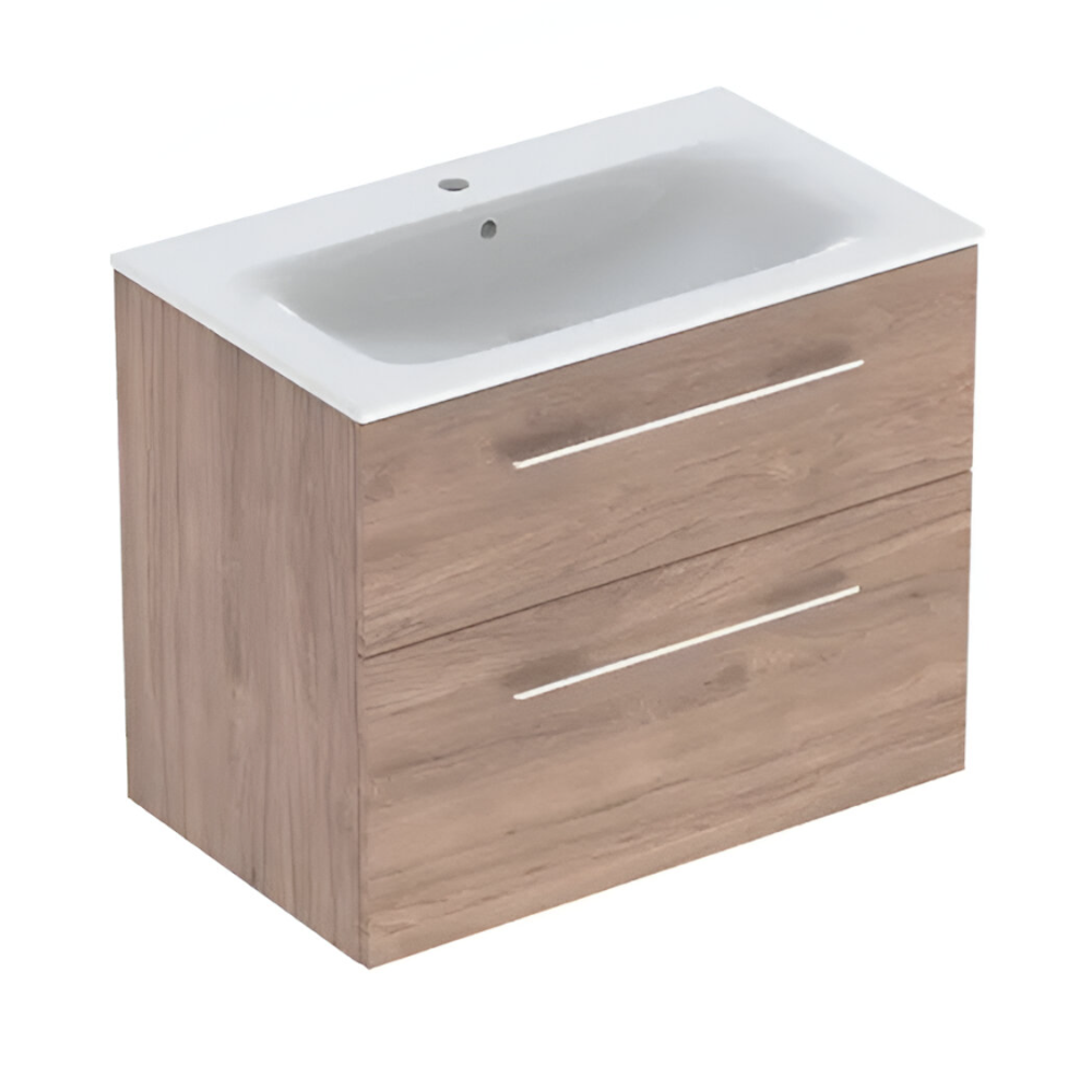 Тумба для ванной Geberit Selnova Square Slim Rim 80x50 настенная с умывальником Орех темный (501.242.00.1)