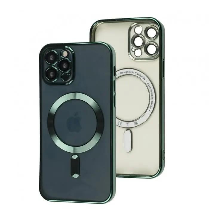 TPU хромовый чехол Fibra Chrome with MagSafe + защита камеры для Apple iPhone 12 Pro Max (6.7") Green