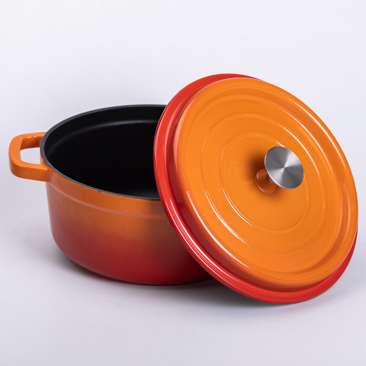 Кастрюля чугунная эмалированная с крышкой 3 л 24 см Оранжевый - фото 3 Кастрюля чугунная эмалированная с крышкой 3 л 24 см Оранжевый - фото 3