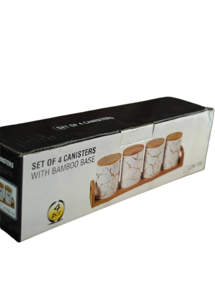 Набор банок для сыпучих продуктов Cozy HP266 керамика на деревянной подставке 4 предмета 500 мл Белый мрамор (2762693041)