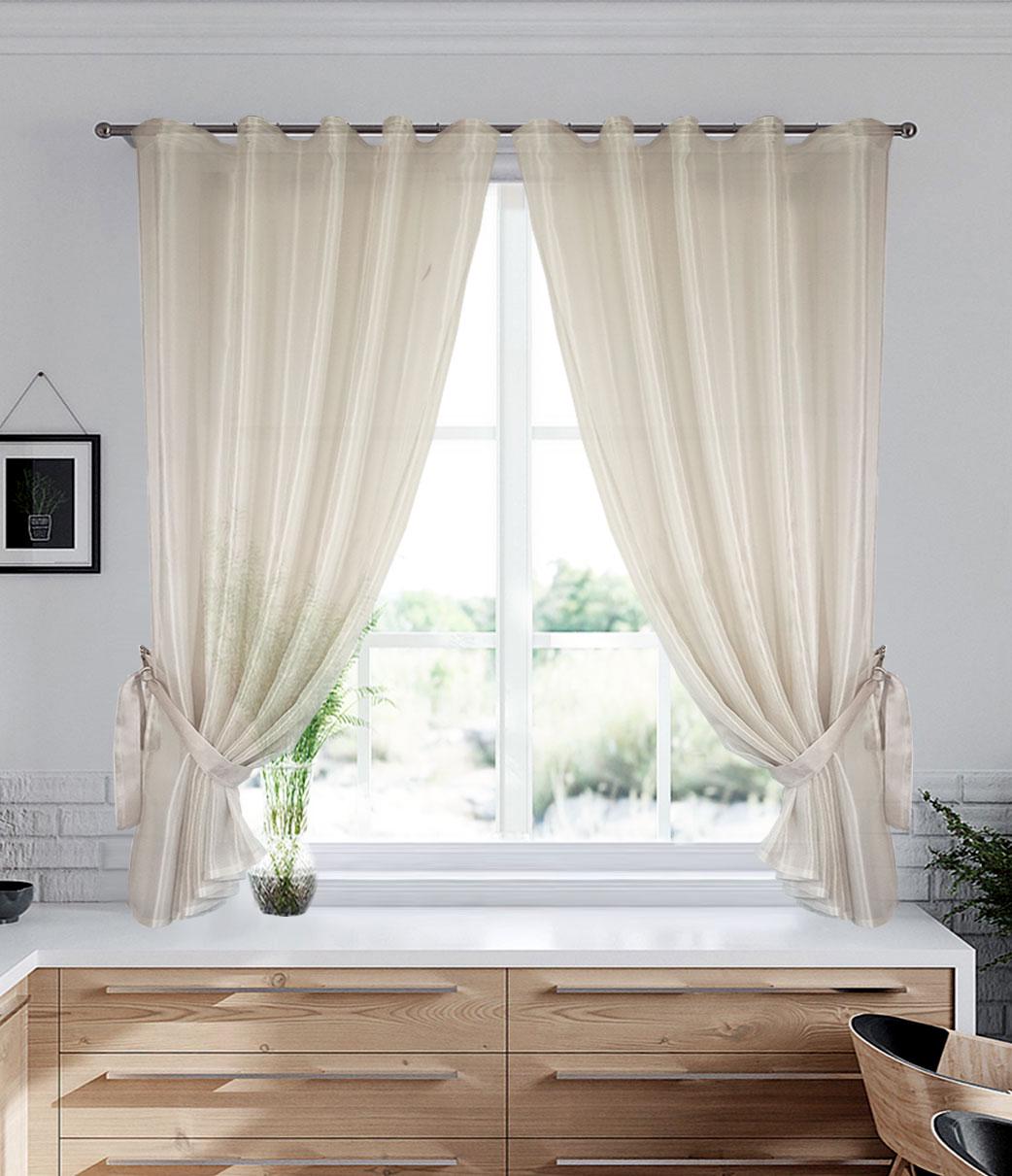Комплект тюль на кухню сітка бежевий 140х170 см 2 шт. з підв'язками (20305- 140-2) - фото 1