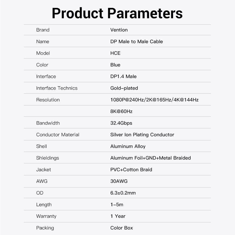 Кабель Vention DisplayPort 1.4 8K 60Hz 4K 144Hz 1080p 240Hz 32.4 Гбит/с DP Dynamic HDR G-Sync Free Sync 5 м Черный (HCELJ) - фото 7