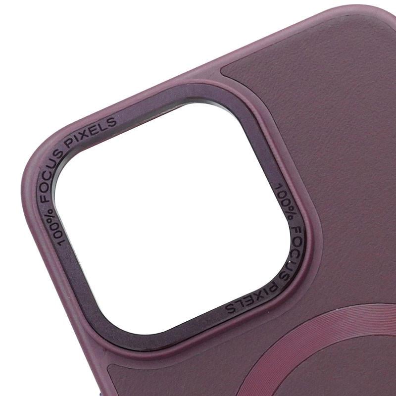 Протиударний шкіряний чохол Bonbon Leather Metal Style with MagSafe для Apple iPhone 15 Plus (6.7") Бордовий / Plum - фото 2