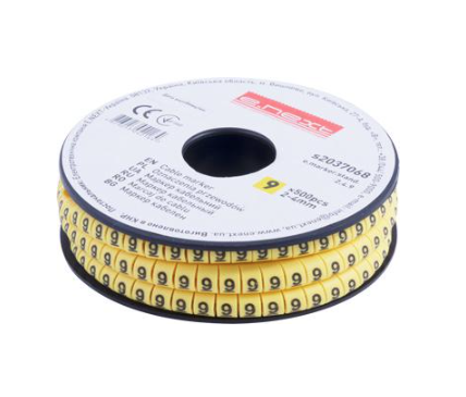 Маркер кабельный E.NEXT e.marker.stand.2.4.9 цифра 9 2-4 мм2 500 шт./рул. Желтый (s2037068)