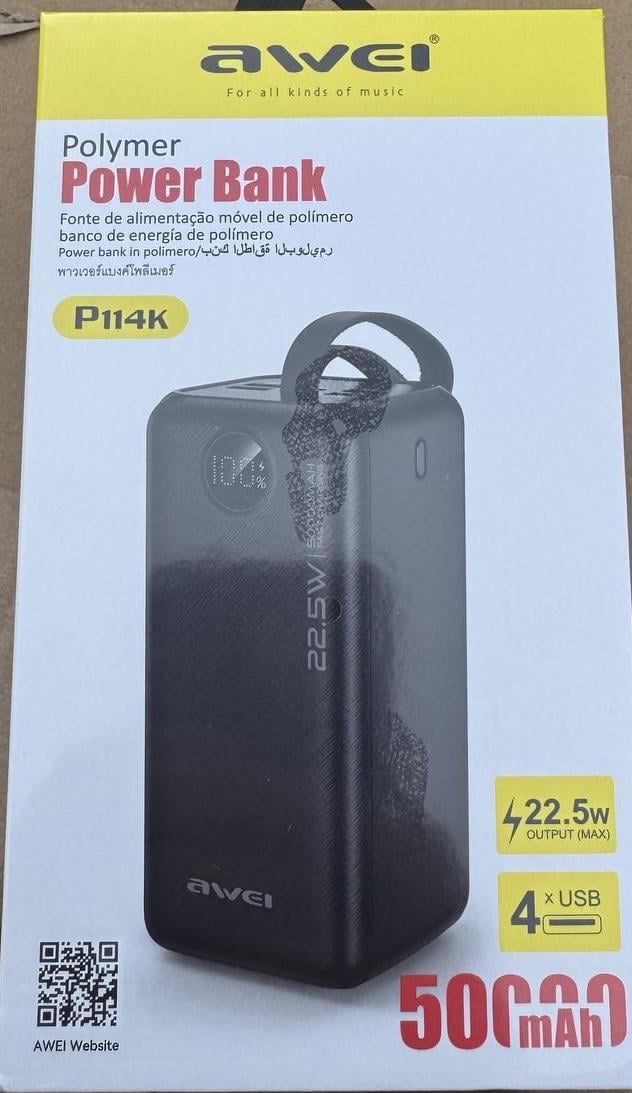 Повербанк для телефону Awei P114K швидка зарядка 50000 mAh 22,5W - фото 3