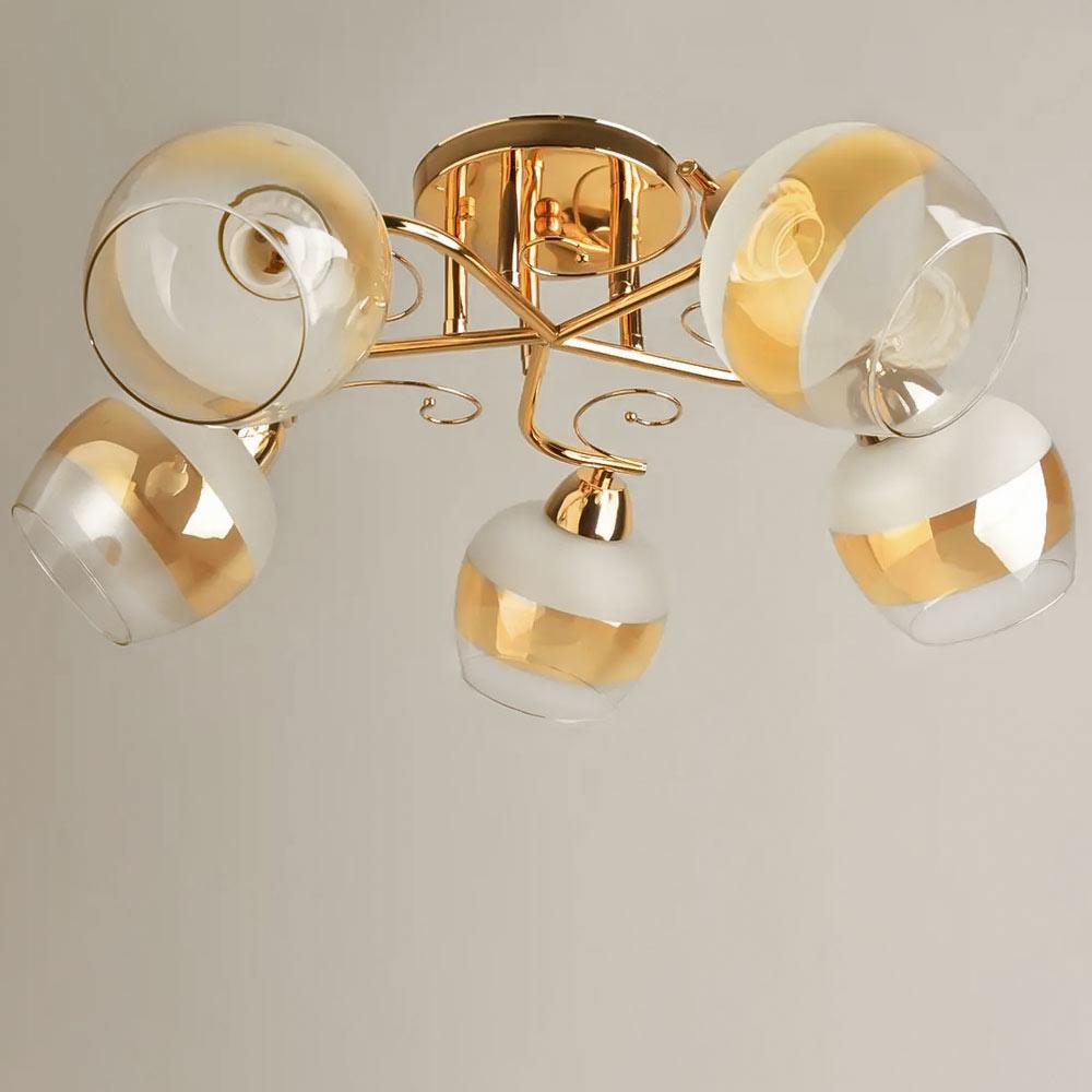 Люстра потолочная Light House SH-19574/5 FG 590х590х230 мм Золотой/Белый/Янтарный