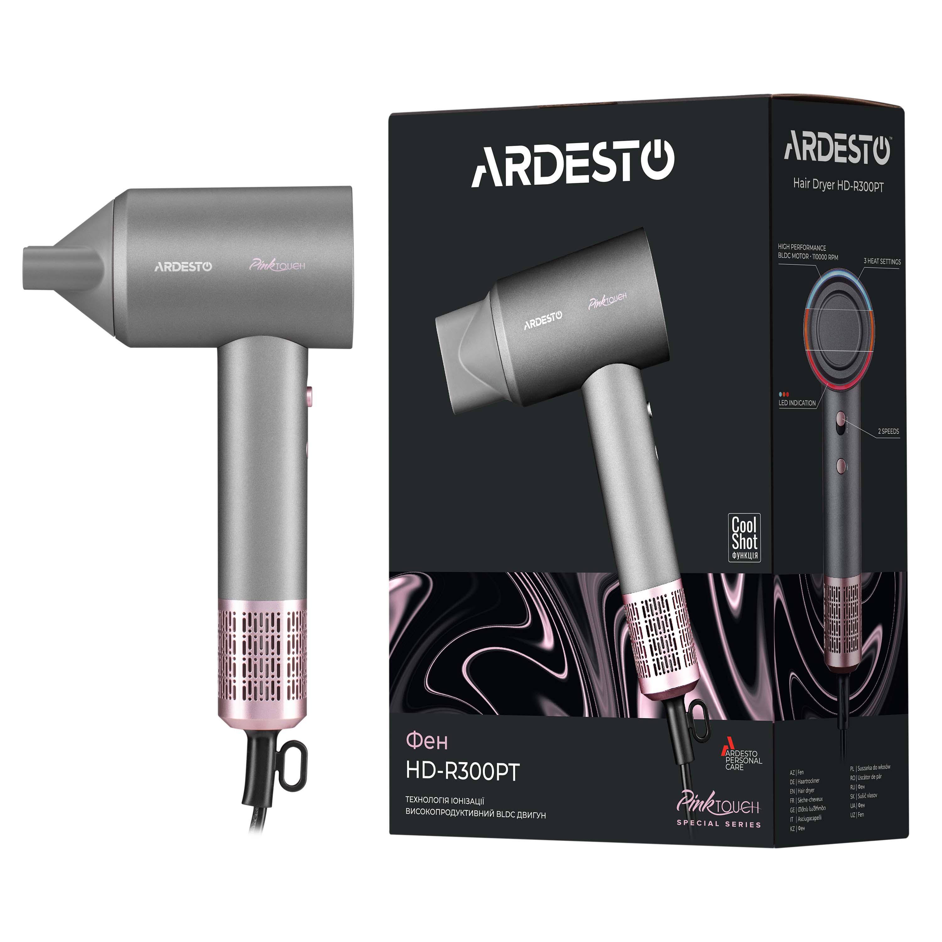 Фен Ardesto Pink Touch HD-R300 с магнитными насадками концентратор и диффузор Серо-розовый - фото 17