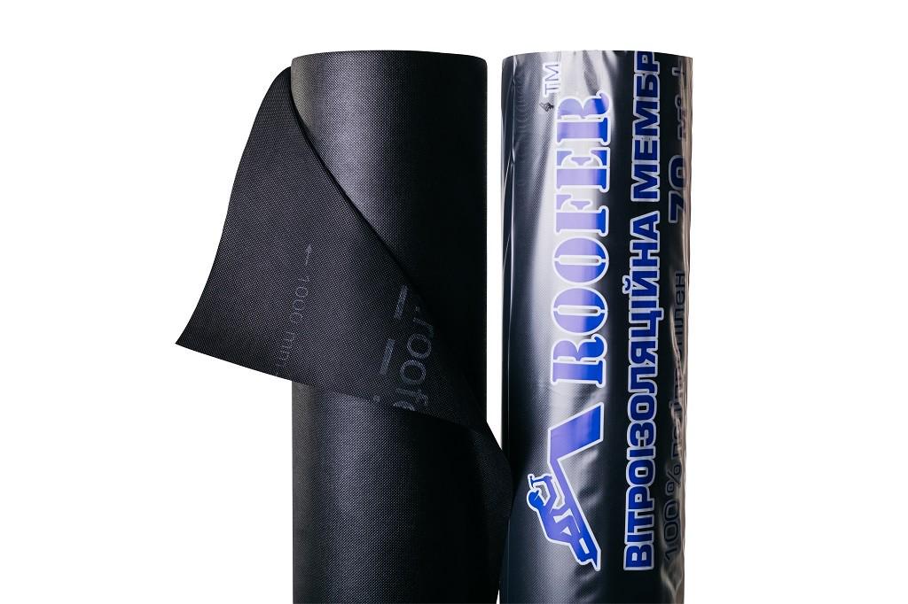 Вітроізоляційна мембрана Roofer W70 1,6x44 м 70 м2 Чорний (70 H160) - фото 2 Вітроізоляційна мембрана Roofer W70 1,6x44 м 70 м2 Чорний (70 H160) - фото 2