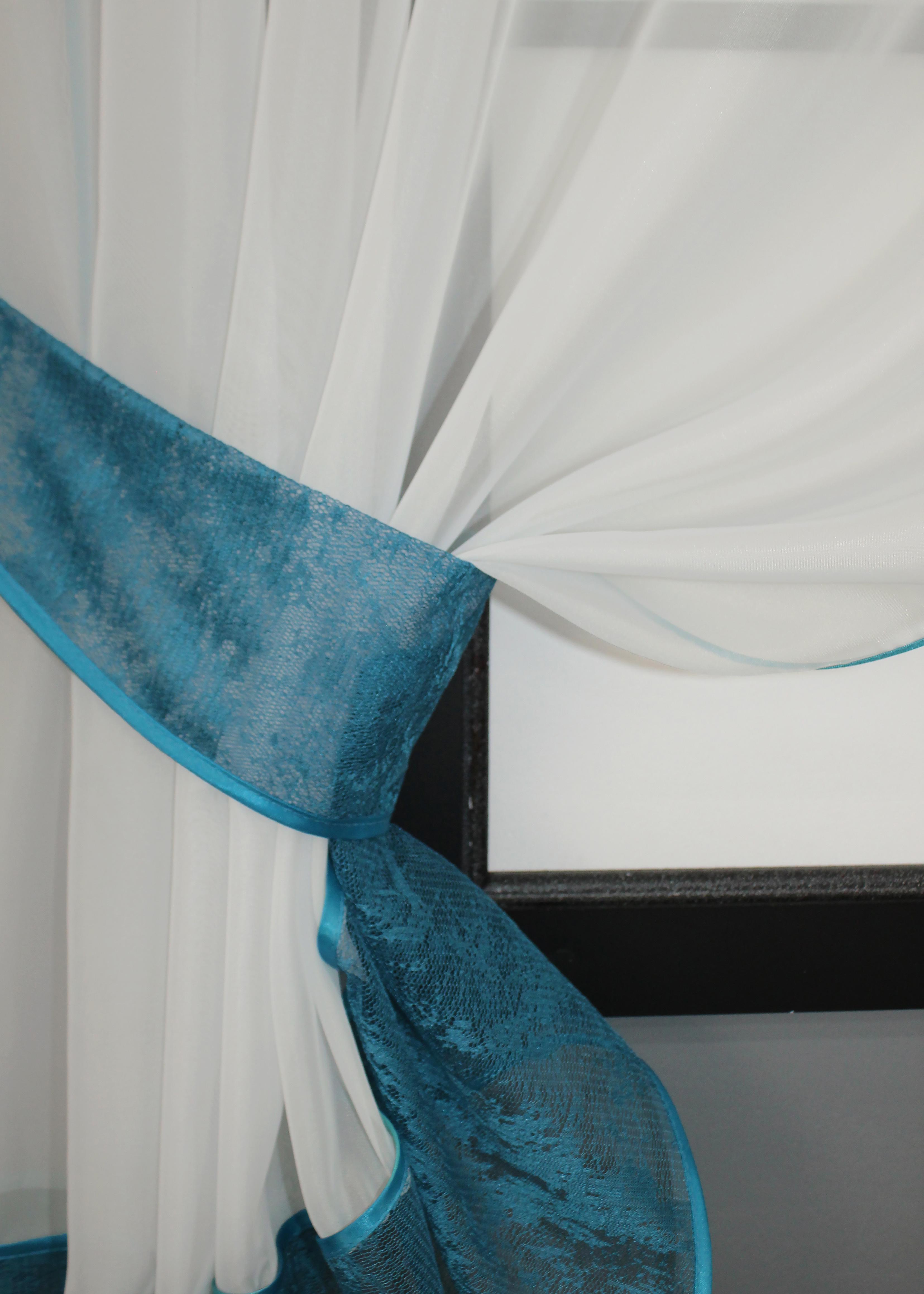 Штори кухонні VR-Textil № 085к шторки з ламбрекеном 280х170 см Молочний/Синій (52-0917) - фото 3