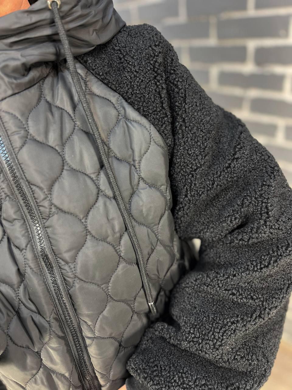 Куртка женская DARK SNOW 2355 стеганая ркува искусственный мех с капюшоном увеличенные размеры р. 56 Черный (1315) - фото 6