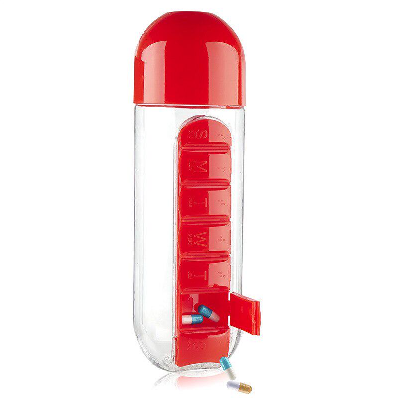 Пляшка для води Pill Vitamin Water Bottle зі знімною таблетницею та шрифтом Брайля Червоний Пляшка для води Pill Vitamin Water Bottle зі знімною таблетницею та шрифтом Брайля Червоний