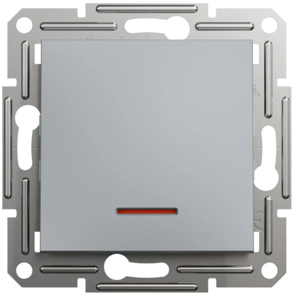 Выключатель одноклавишный Schneider Asfora с подсветкой сталь (28413273)