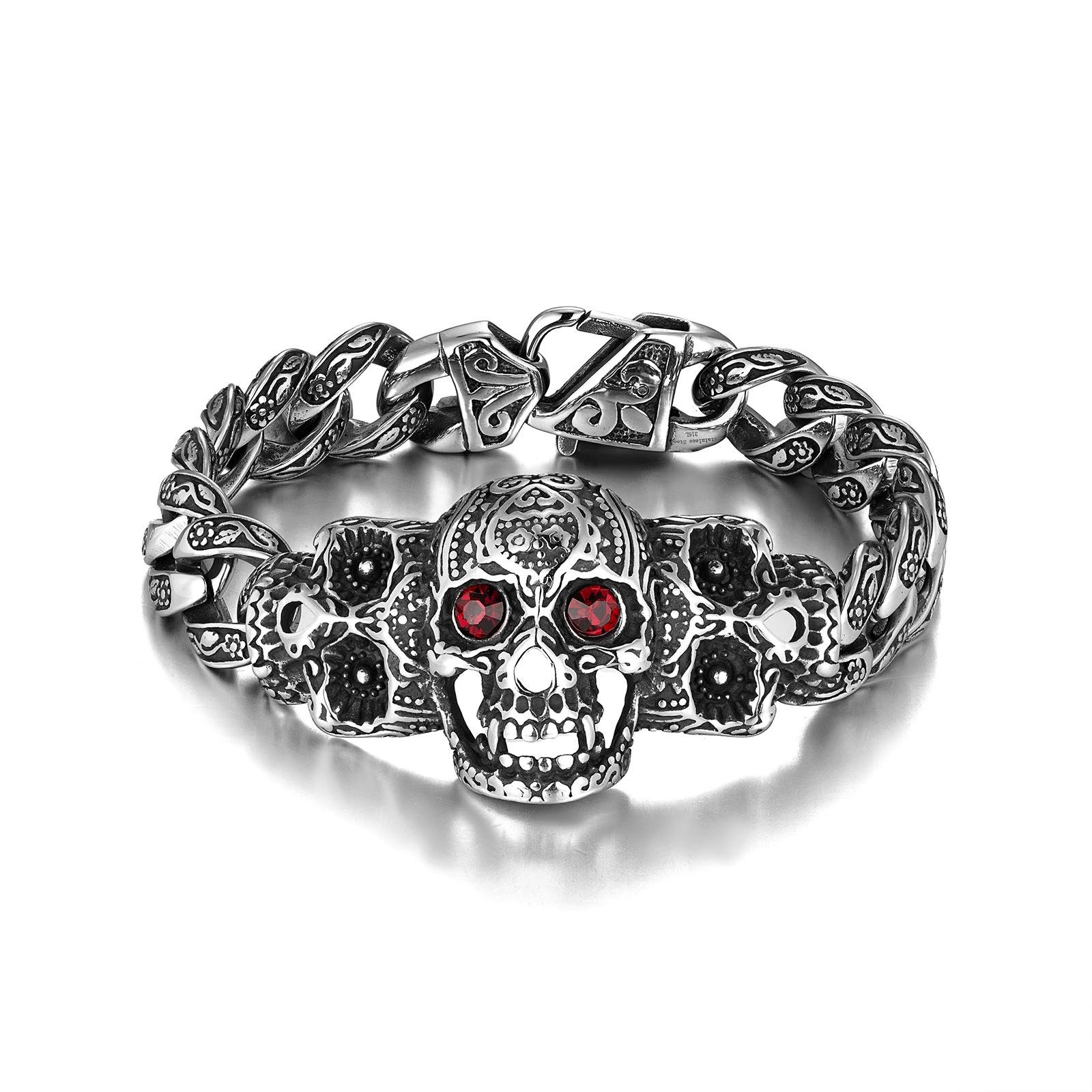 Браслет мужской из нержавеющей медицинской стали череп 15,5 мм 22 см (BS-305)