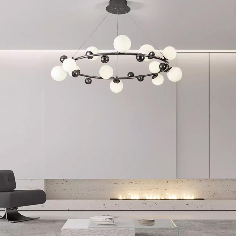 Люстра кільцева з 12 білими плафонами Ø 100 см (MJ 295/12 BK+WT)