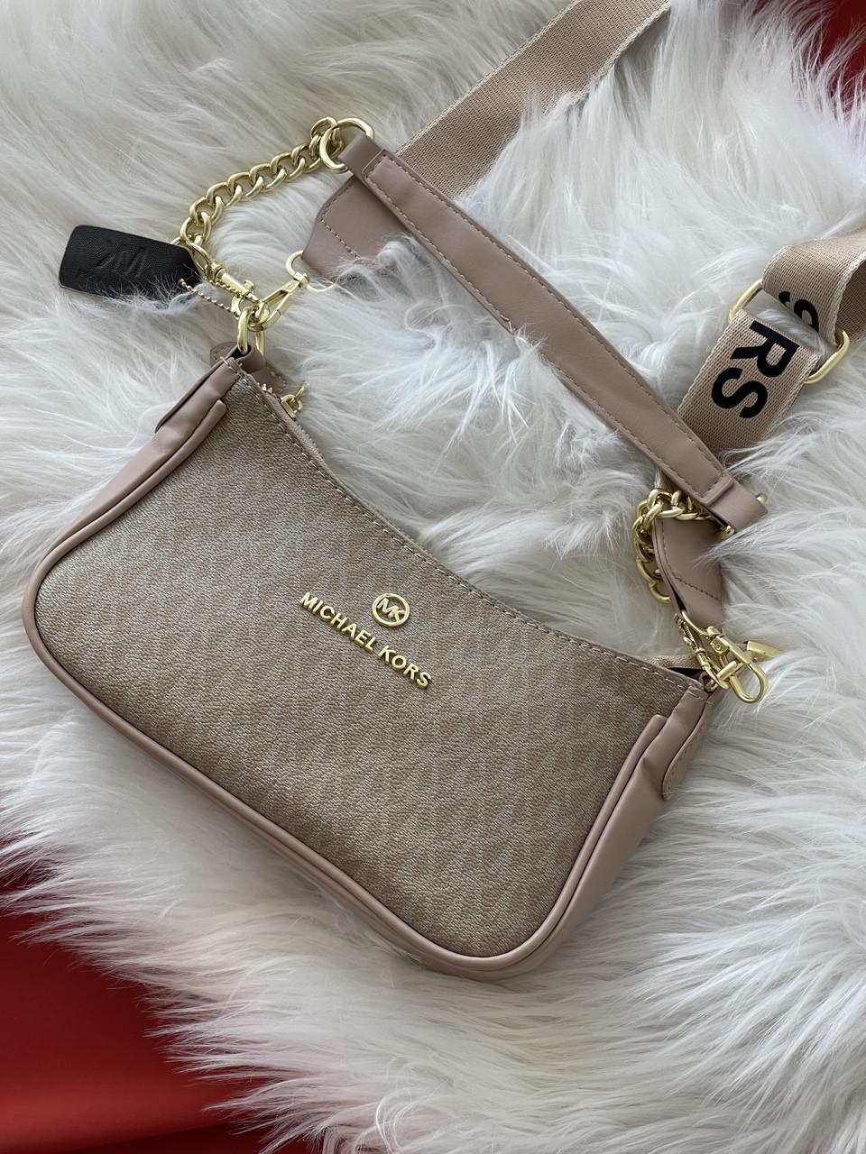 Сумка жіноча Michael Kors Jet Set Charm на широкому ремені Бежевий (2872367065)