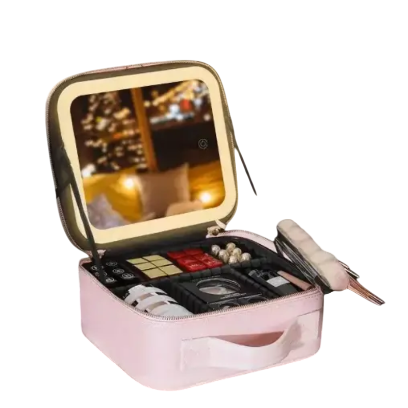 Косметичка-органайзер дорожная с зеркалом/LED-подсветкой/зеркалом Розовый (2540612060)