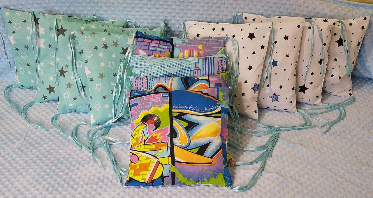 Бортики Звезда/Абстракиця Белый/Бирюзовый