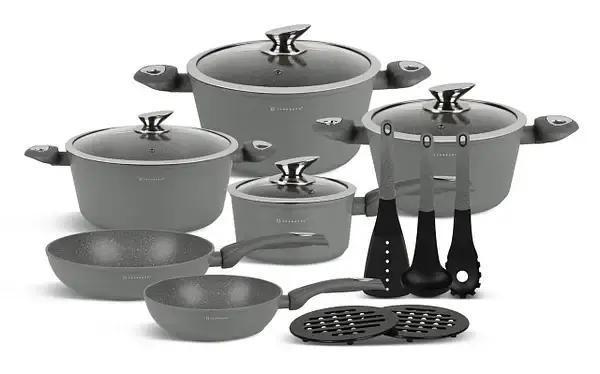 Набор кастрюль Edenberg с мраморным покрытием 15 пр. Серый (EB-5624)
