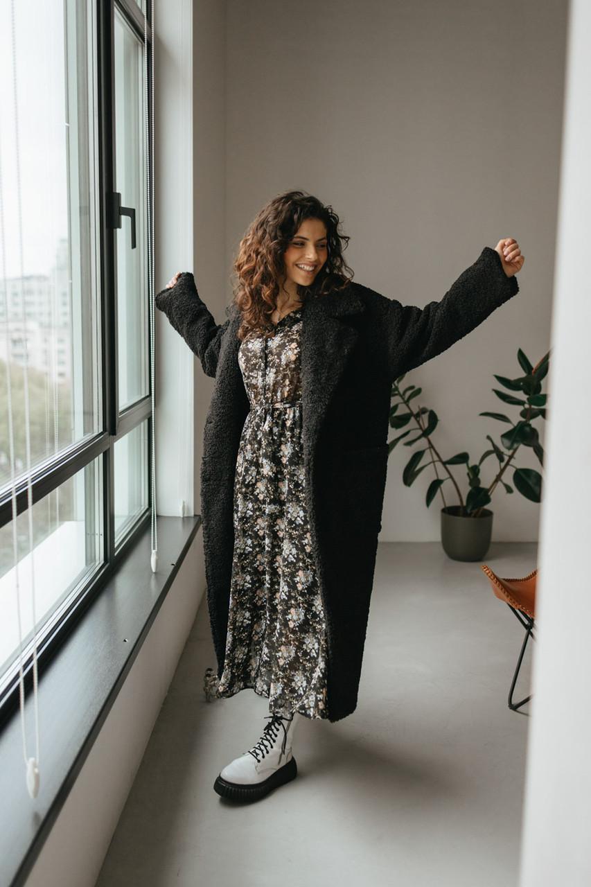 Пальто-шуба жіноче з еко-букле L-XL Чорний (2738197124) - фото 6 Пальто-шуба жіноче з еко-букле L-XL Чорний (2738197124) - фото 6