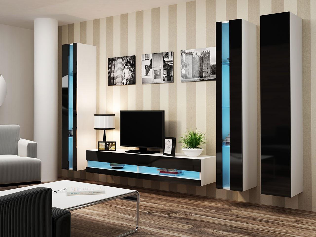 Стенка в гостиную Сama Vigo New 6 из ламинированной ДСП без подсветки Белый матовый/Черный глянец (21991) - фото 3