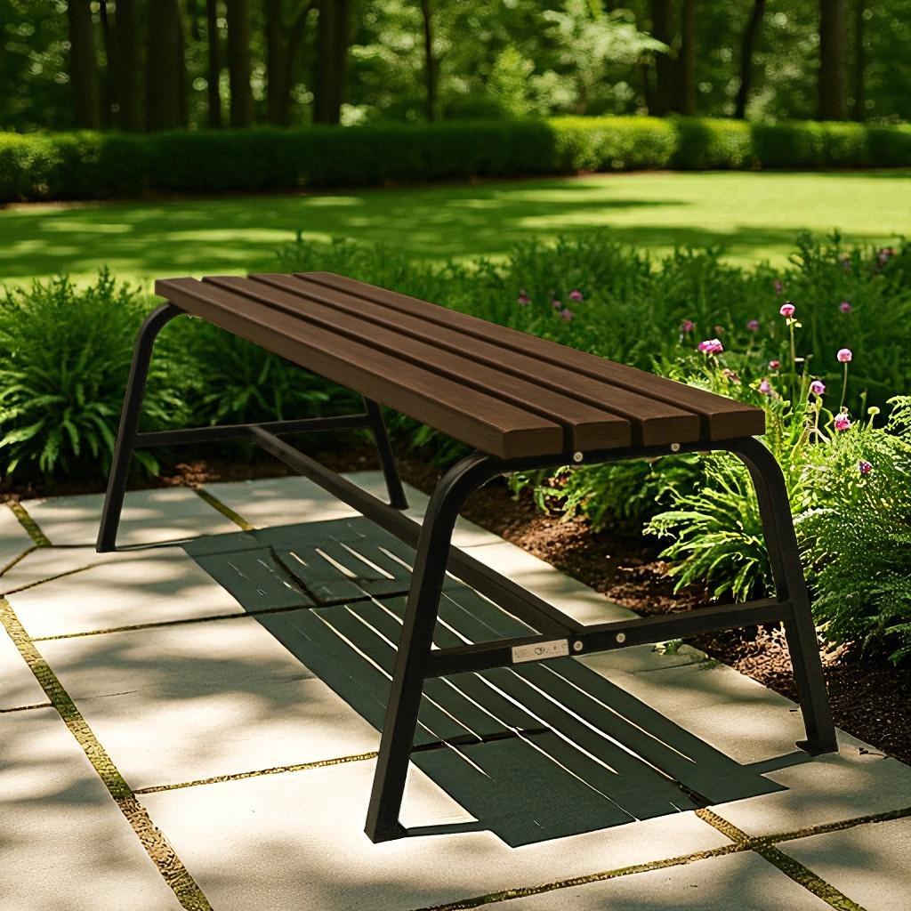 Скамейка садовая ТЕБИ ШО без спинки для дачи/парка 1503х450х650 мм Коричнево-черный