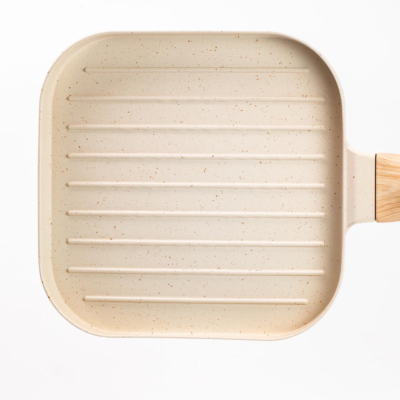 Сковорода-гриль квадратная рифленая с гранитным покрытием 18x18 см Бежевый (4879)