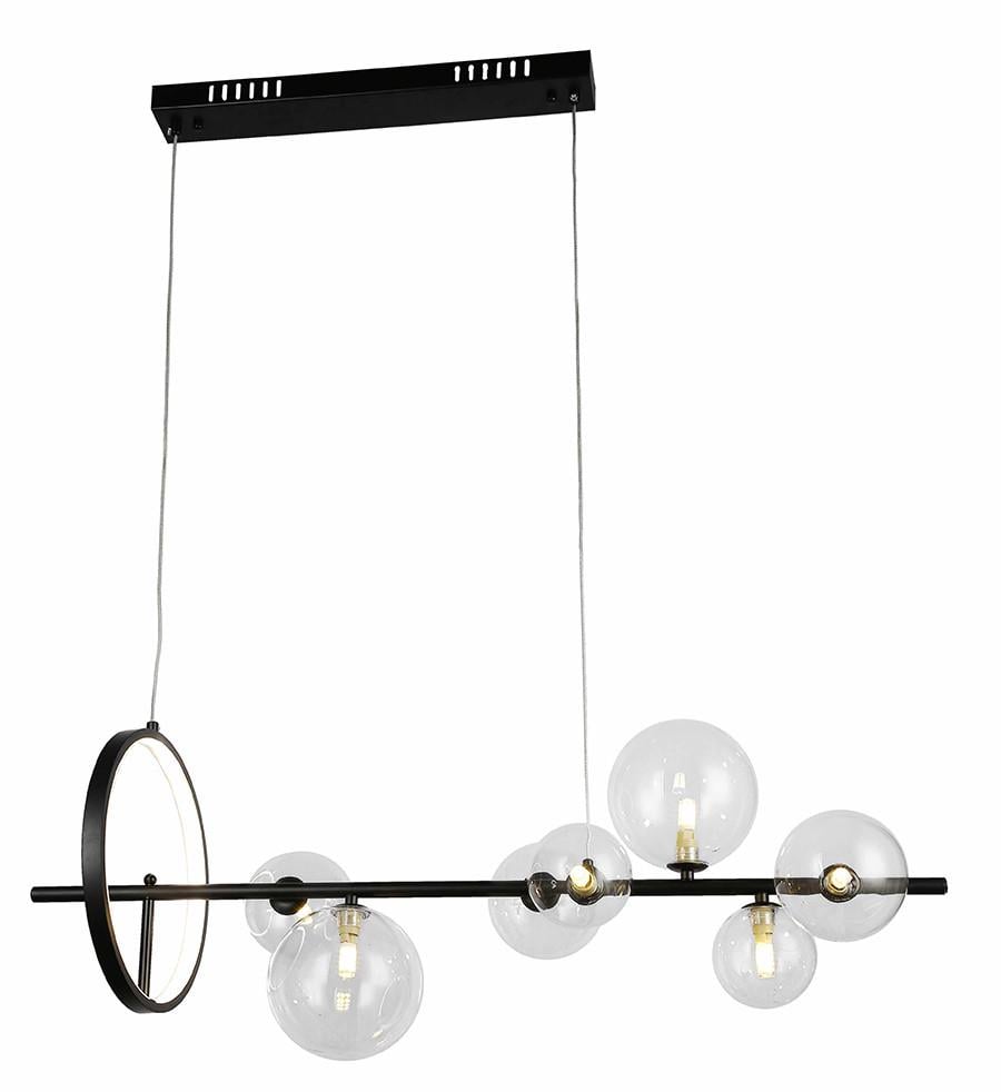 Люстра підвісна Levistella 918LP267-7 BK+CL Молекула з кільцем підсвічуванням LED та на 7 плафонів Чорний (2658263291)