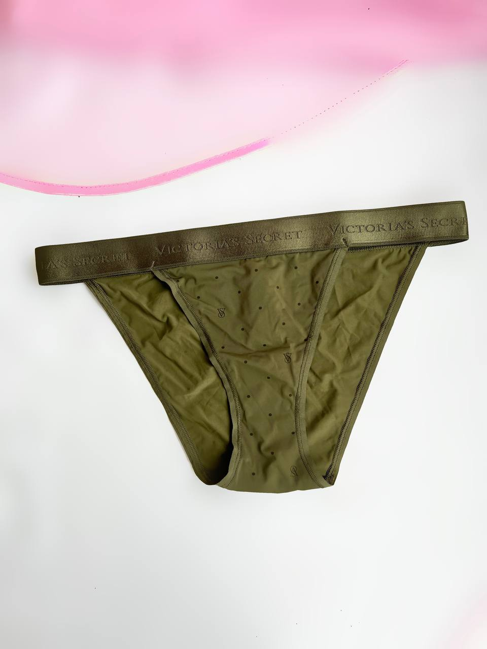 Труси Victoria's Secret Logo Cotton Tanga Panty S Оливковий (24159347)