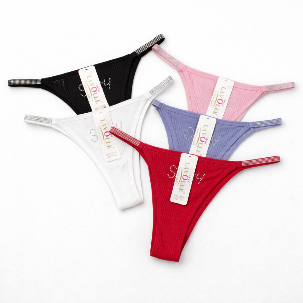 Комплект трусиков в рубчик со стразами 5 шт. 3XL (8970-1)