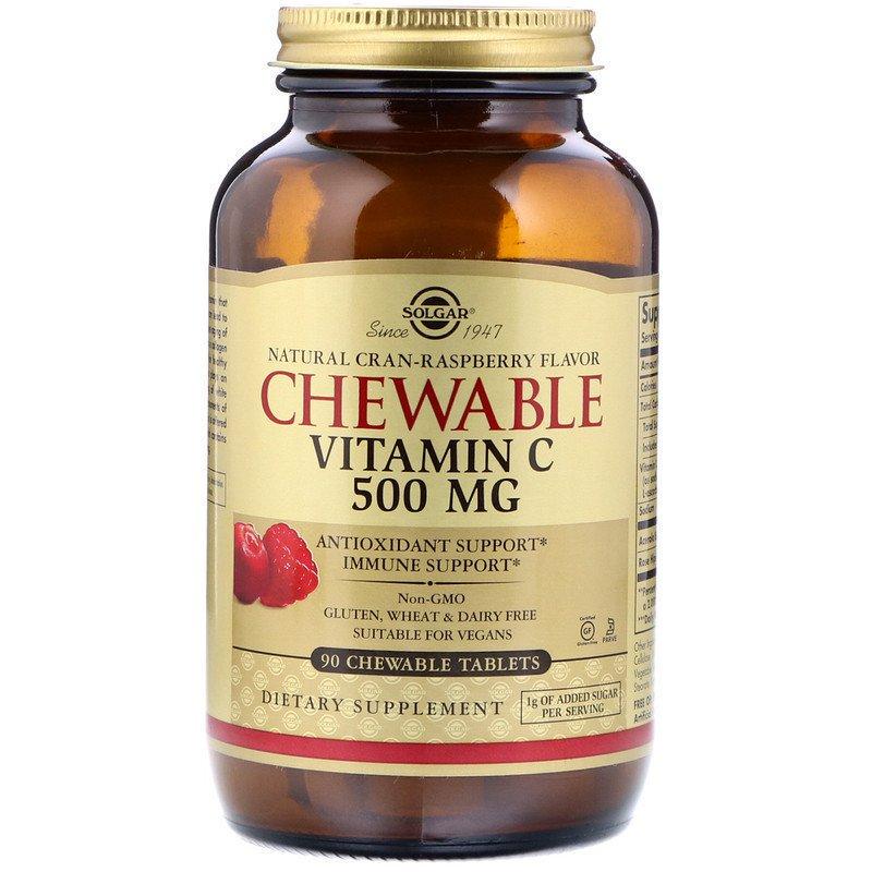 Витамин С SOLGAR Chewable Vitamin C 500 мг/малиново-клюквенный/90 жевательных таб (1068134271)