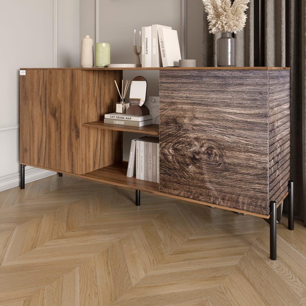 Комод відкритий на чорних металевих ніжках Lion Грей Дуб Ліворно/Дерево (Lion-042763)