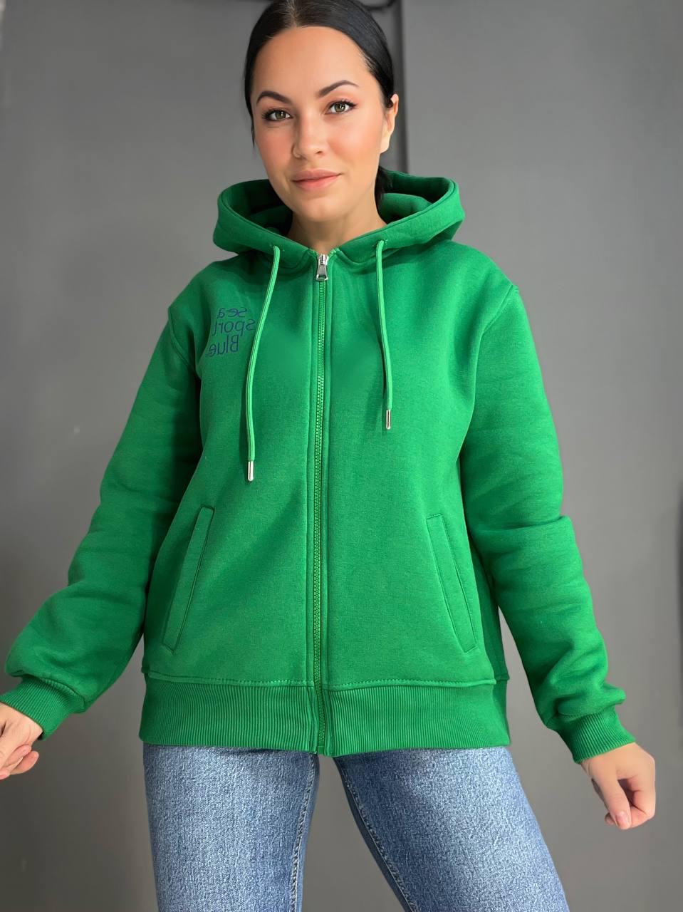 Толстовка жіноча PEPPER MINT 24-02 на блискавці з капюшоном утеплена M-L Зелений (977)