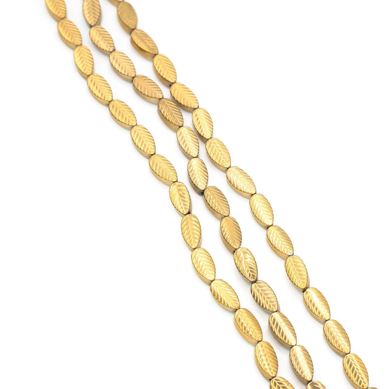 Бусины Листок Гематит 4х7 мм 40 см 53 шт. Золотистый (БГ0407л49)