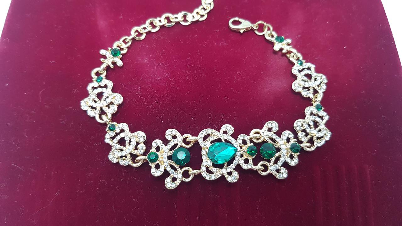 Браслет женский ажурный с камнями 20 мм Золотой с зеленым (25162825) Браслет женский ажурный с камнями 20 мм Золотой с зеленым (25162825)