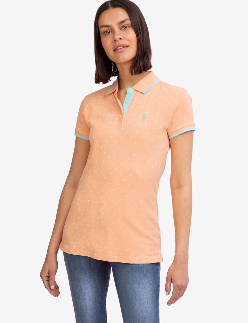 Футболка поло жіноча U.S. Polo Assn DOT PRINT Shirt M Персиковий (2153291697)