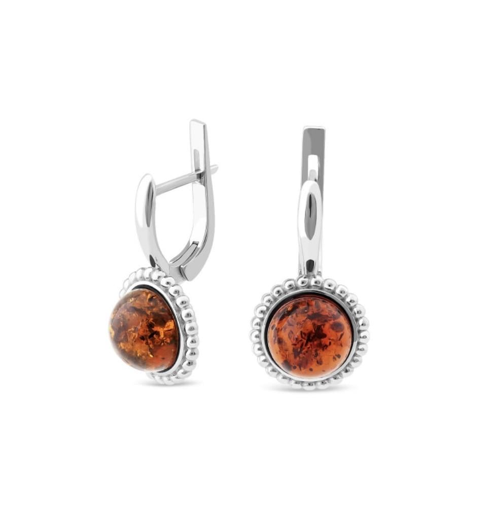 Серьги с янтарем серебро 925 пробы родированное 6,20 г (638с)