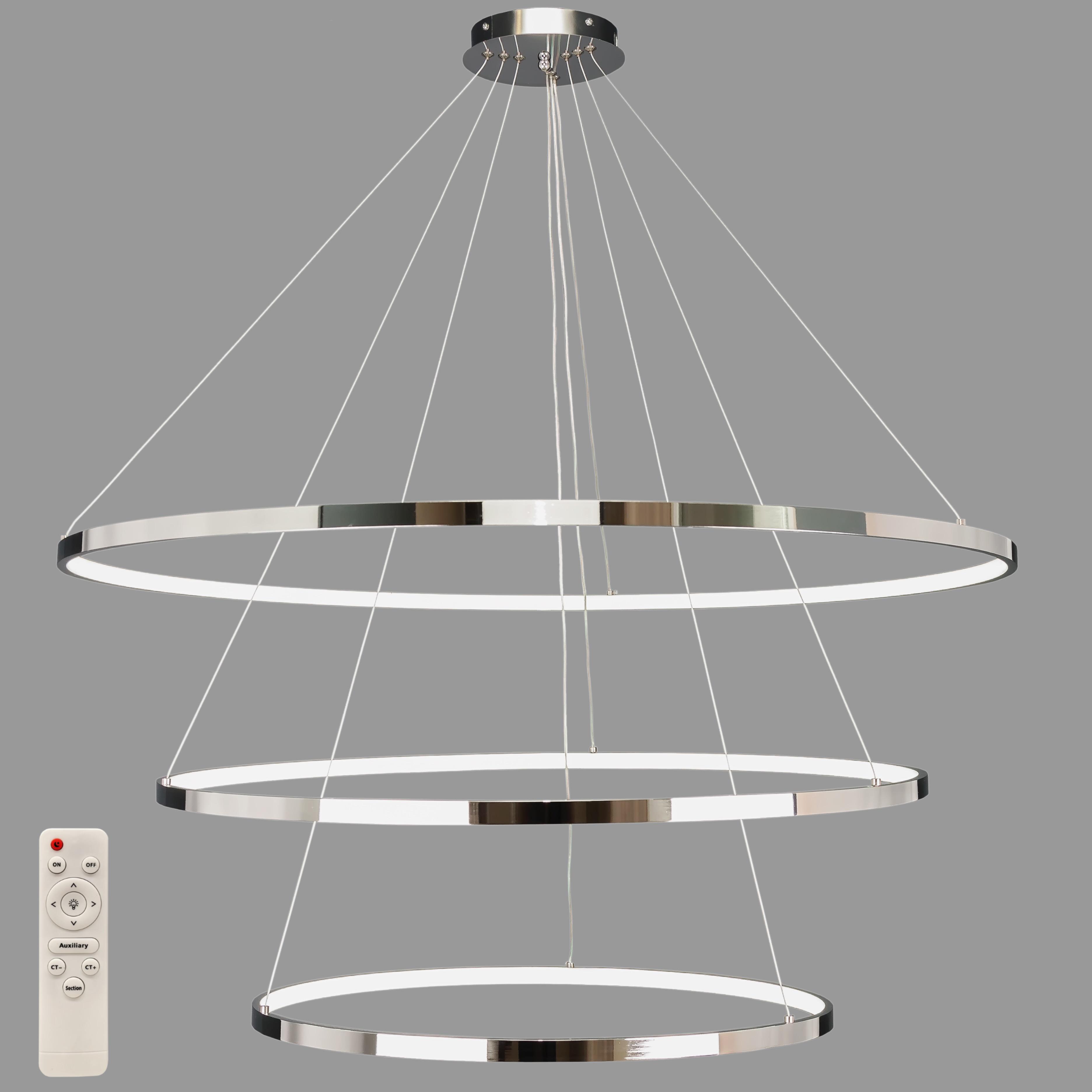 Люстра Circle кольцевая светодиодная двойная 60х80х100 см Хром (52-9832-3A CHROME LED 600+800+1000)