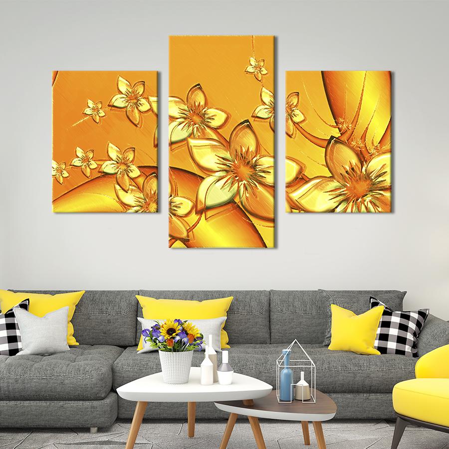 Картина на холсте триптих Цветы солнечного цвета 66x40 см (807-32)