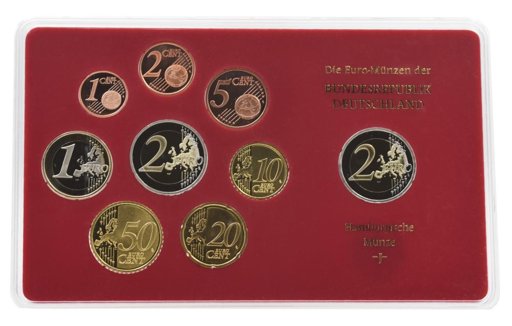 Коллекционные монеты Германия набор из 9 монет евро 2010 UNC J 1/2/5/10/20/50 евроцентов 1/2 евро/памятная 2 евро Блистер (М22729)