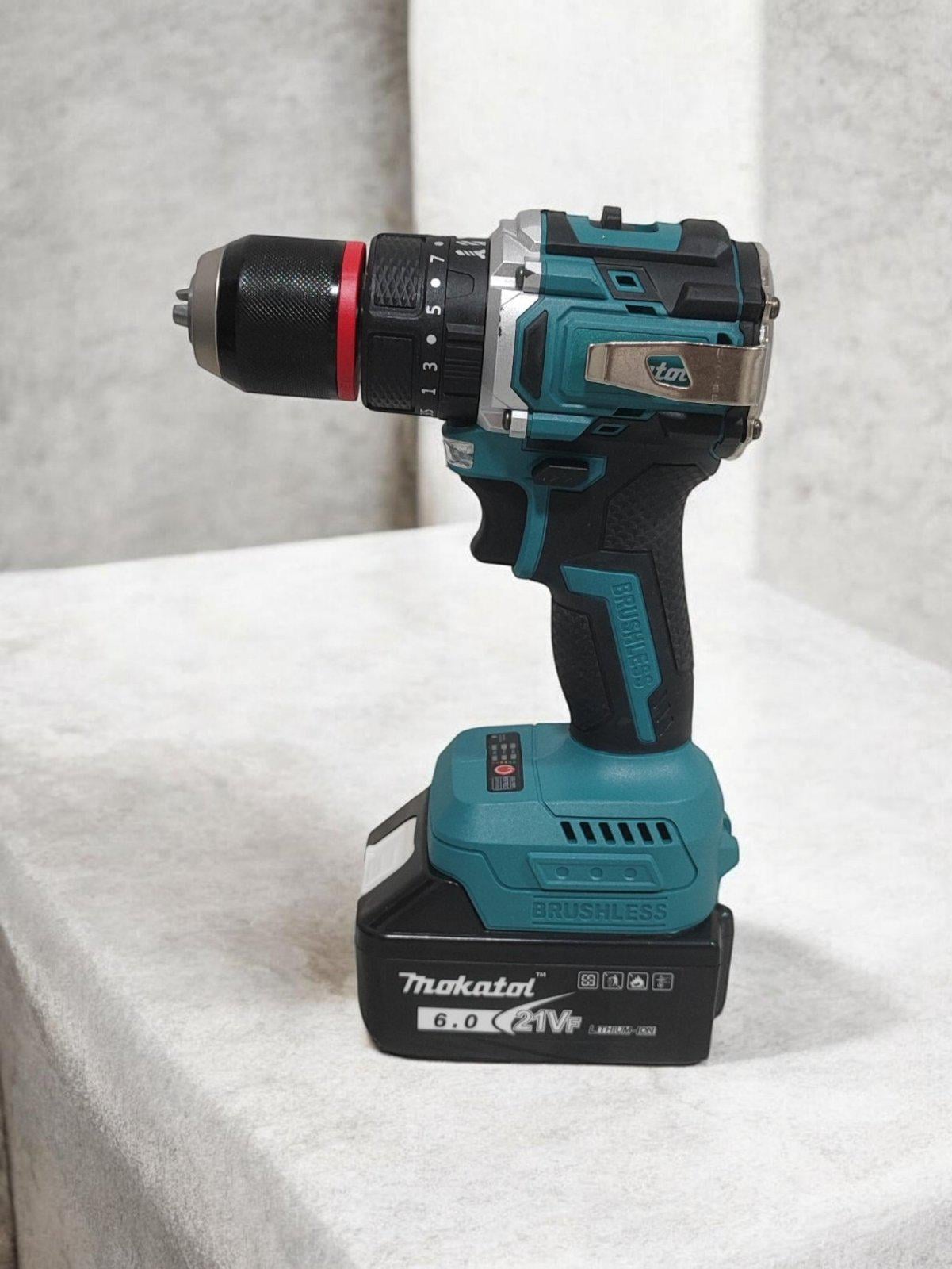 Шуруповерт безщеточный ударный Mokate 21V с 2 аккумуляторами на 6 А