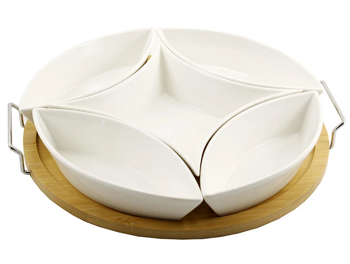 Менажниця порцелянова Interos на підставці 5 секційна 29 см Білий (PJ02039)