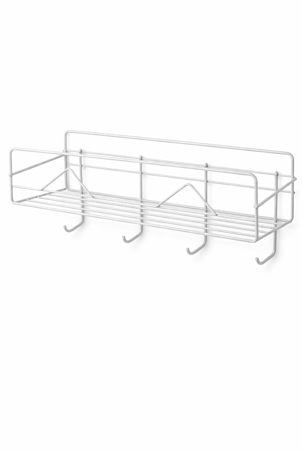 Полиця для ванної кімнати настінна металева з гачками на липучках 27х11 см (31289309) Полиця для ванної кімнати настінна металева з гачками на липучках 27х11 см (31289309)