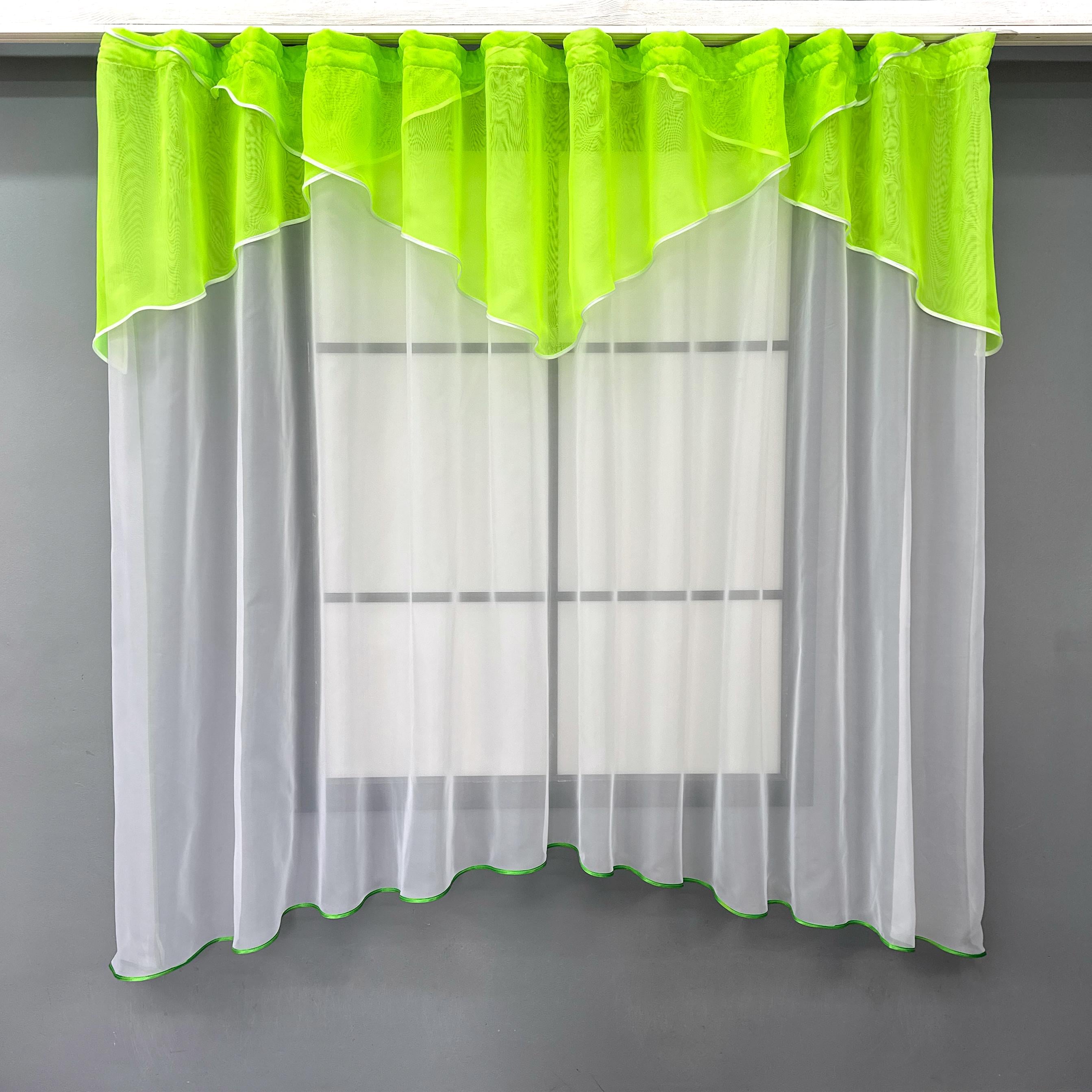 Тюль кухонный  VR-Textil №025к арка с ламбрекеном 280х170 см Неоново-салатовый/Белый (50-246)