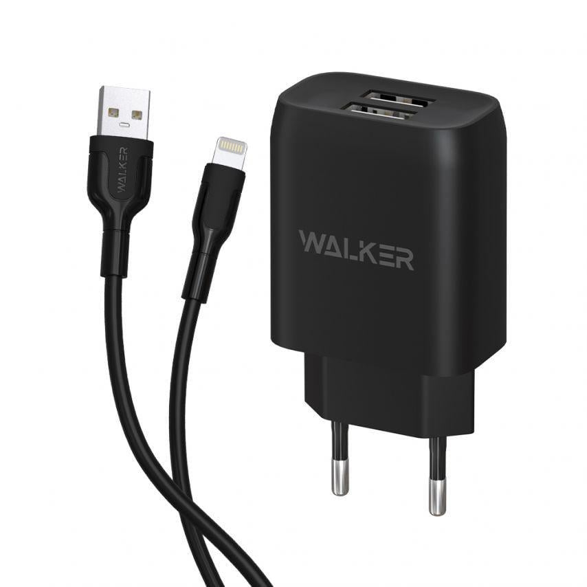 Адаптер Walker 2USB/2,1A/Data Cable USB to Lightning Black (WH-31)