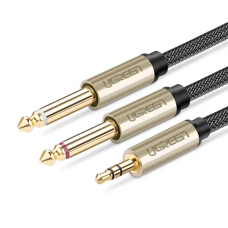 Кабель аудіо UGREEN AV126 Jack 3,5 мм TRS to Dual Jack 6,35 мм TS Audio Cable 2 м Gray (10615)