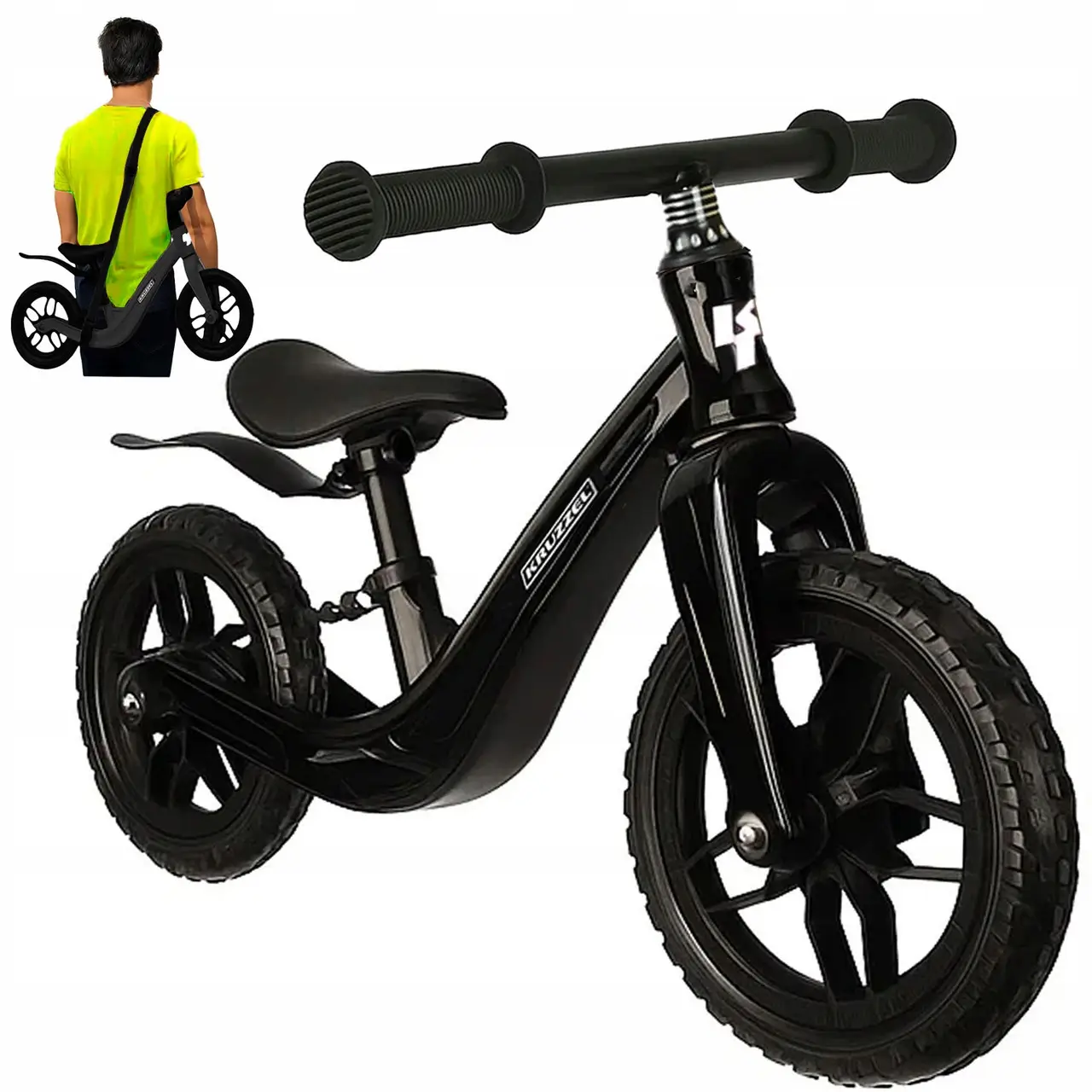 Биговел детский Kruzzel возраст 2+ колес d 12" с плечевым ремнем Черный (25767)